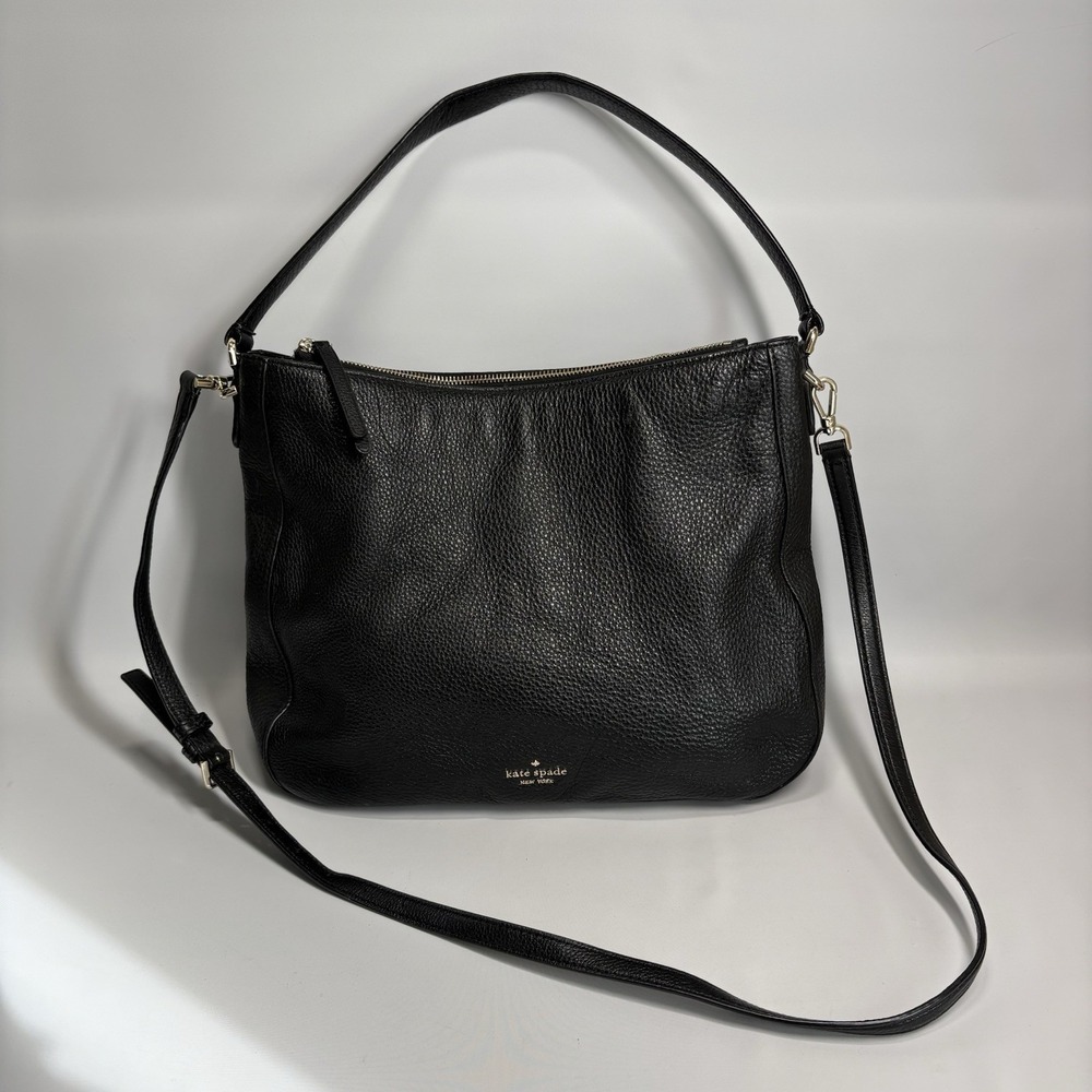 Kate Spade New York Leather Purse Pebbled Black Shoulder Bag Slouchy